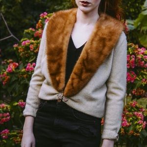 Vintage Fur Collar 100% Cashmere Sweater Cardigan